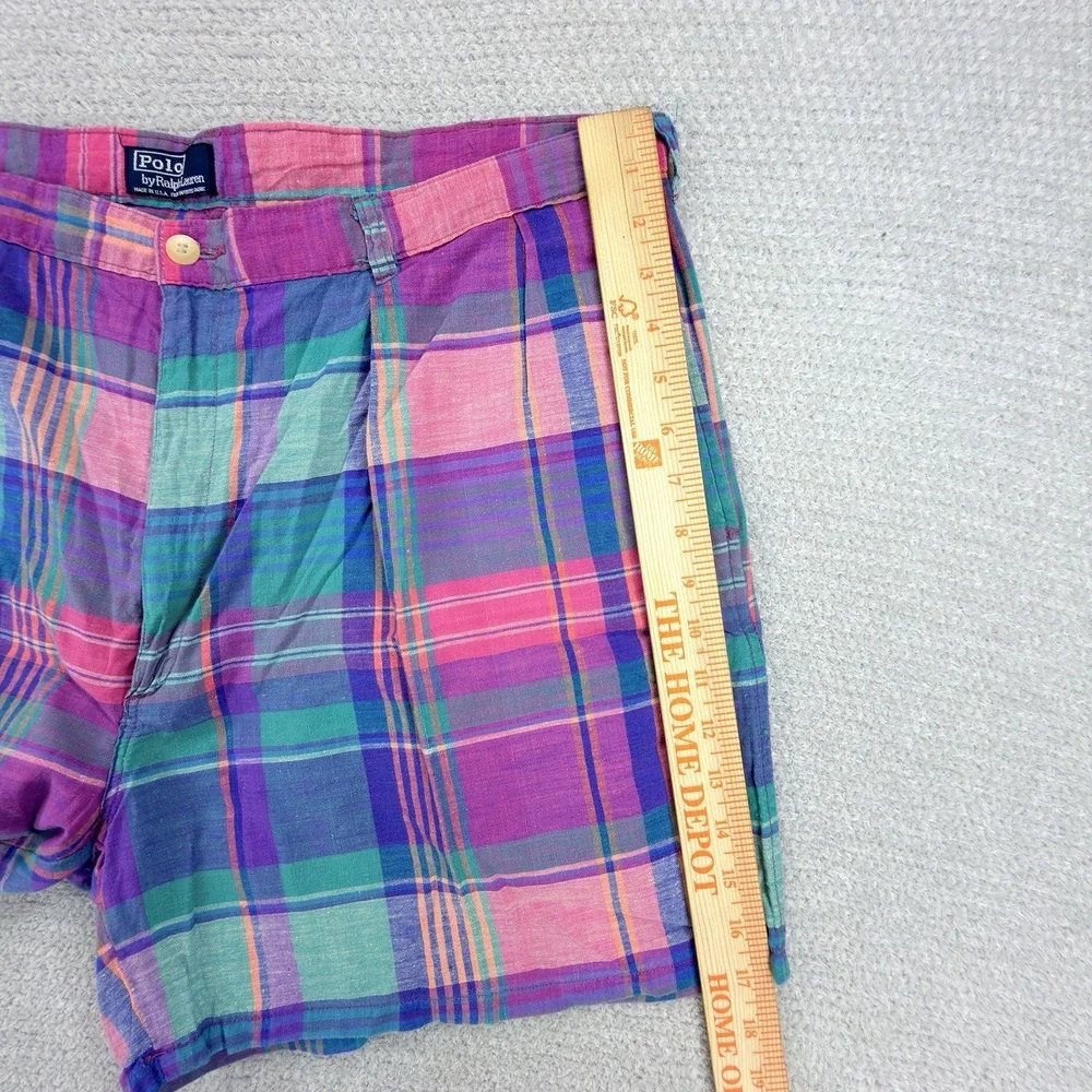 Vtg Polo Ralph Lauren Shorts Mens 40 Actual 38 Madras Plaid USA Pleated Preppy
